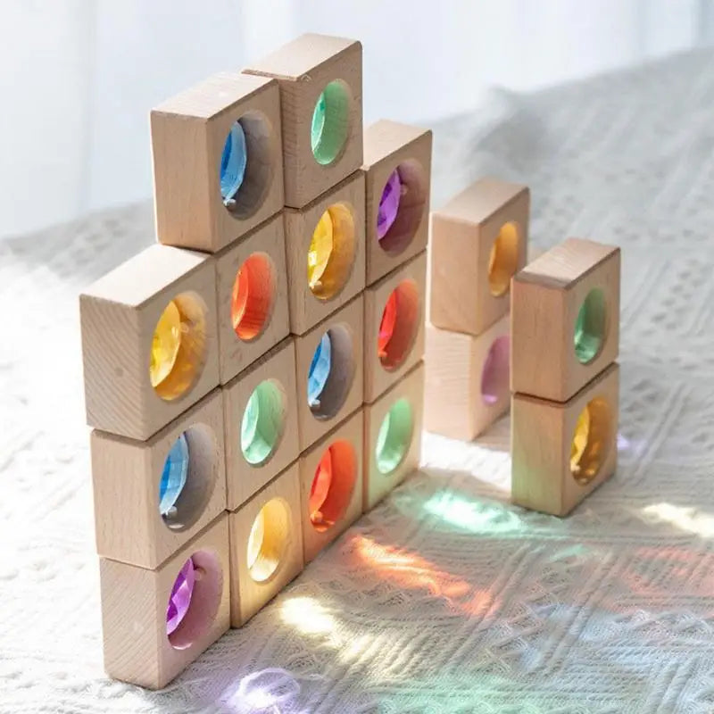 Colorful Montessori Wooden Gem & Crystal Stacking Blocks for Kids