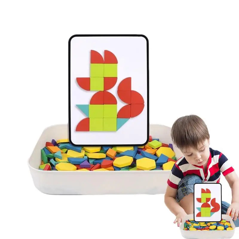 Montessori-friendly Vibrant Tangram Puzzle Set - Magnetic Wooden Blocks for Educational Play