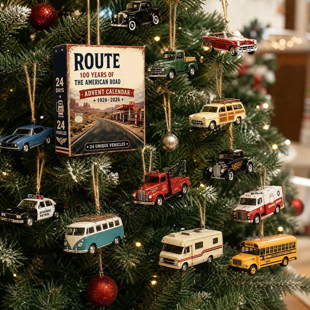 Advent Calendar | 2026 Vintage Car Set | 2D Acrylic Road Graphic Collectibles | Adult Gift