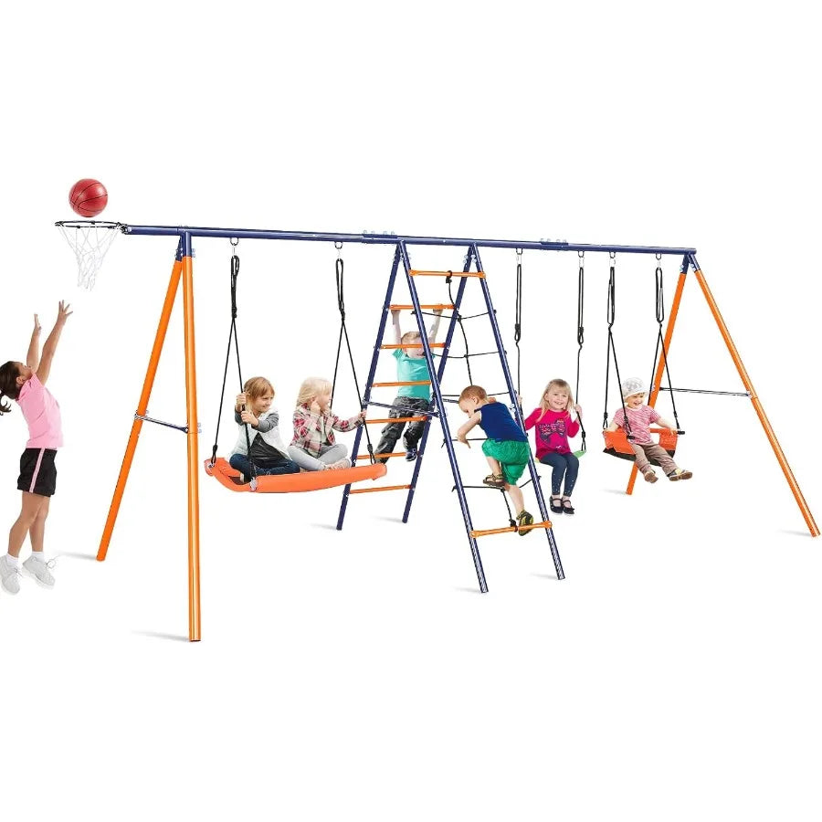 Heavy Duty Backyard Swing Set Six In One Metal Playset