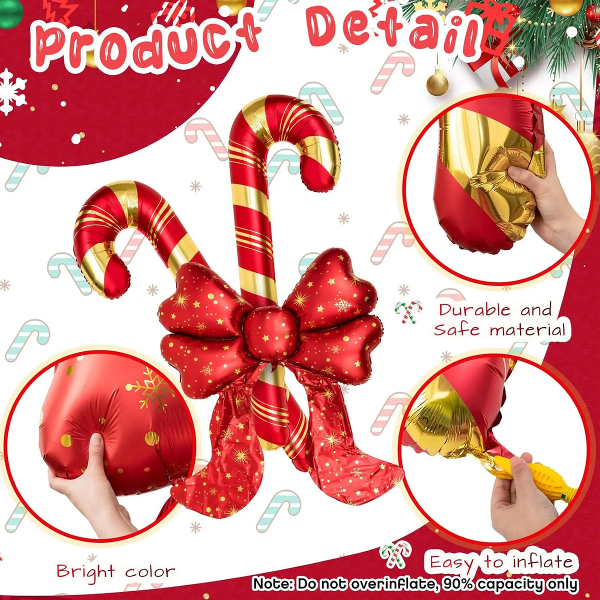 Giant Christmas Balloons | 5.7 Ft And 4.9 Ft | 3 Piece Bow Candy Set | Party Decor