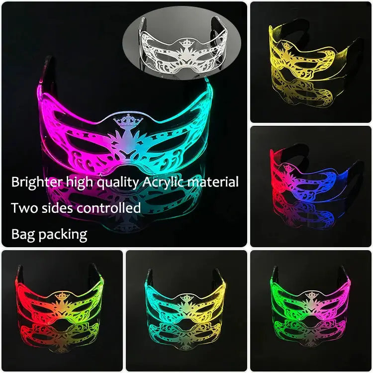 New Acrylic Luminous Glowing Cyberpunk Glasses LED Light Up Halloween Party Glasses Bar Club Props Neon Glasses Supplies - ToylandEU