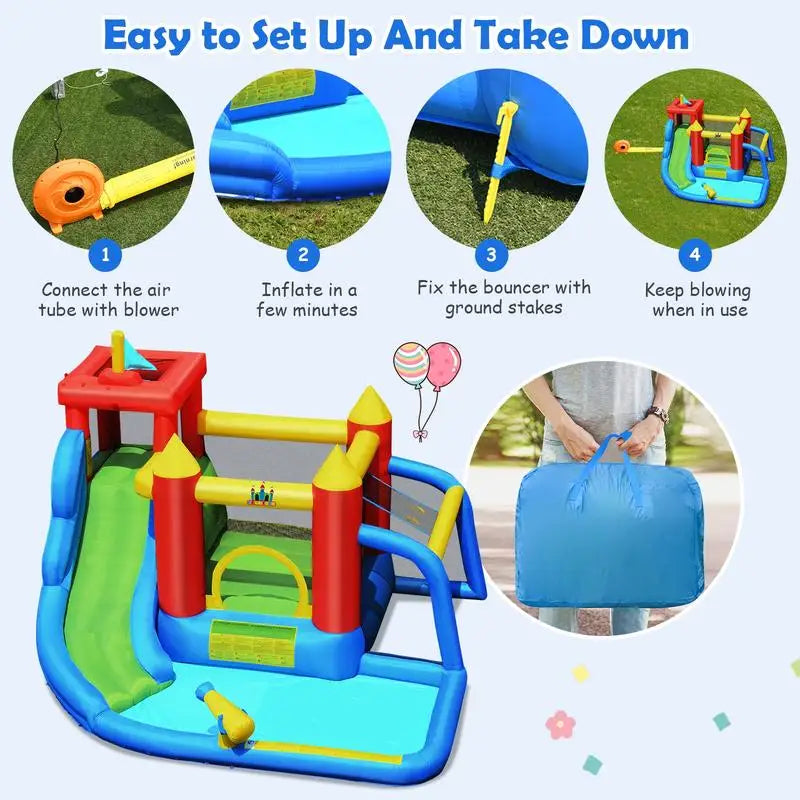 Inflatable Bounce House Water Slide Splash Pool With Blower Included