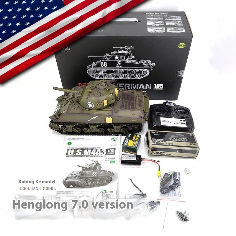 RC 1:16 Scale M4A3 Sherman Electric Remote Control Tank with Telescopic Gun Tube - Military Model Toy