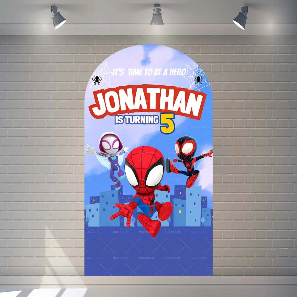 Photography Backdrop | Spider Man Theme | Polyester Fabric | Custom Name And Age