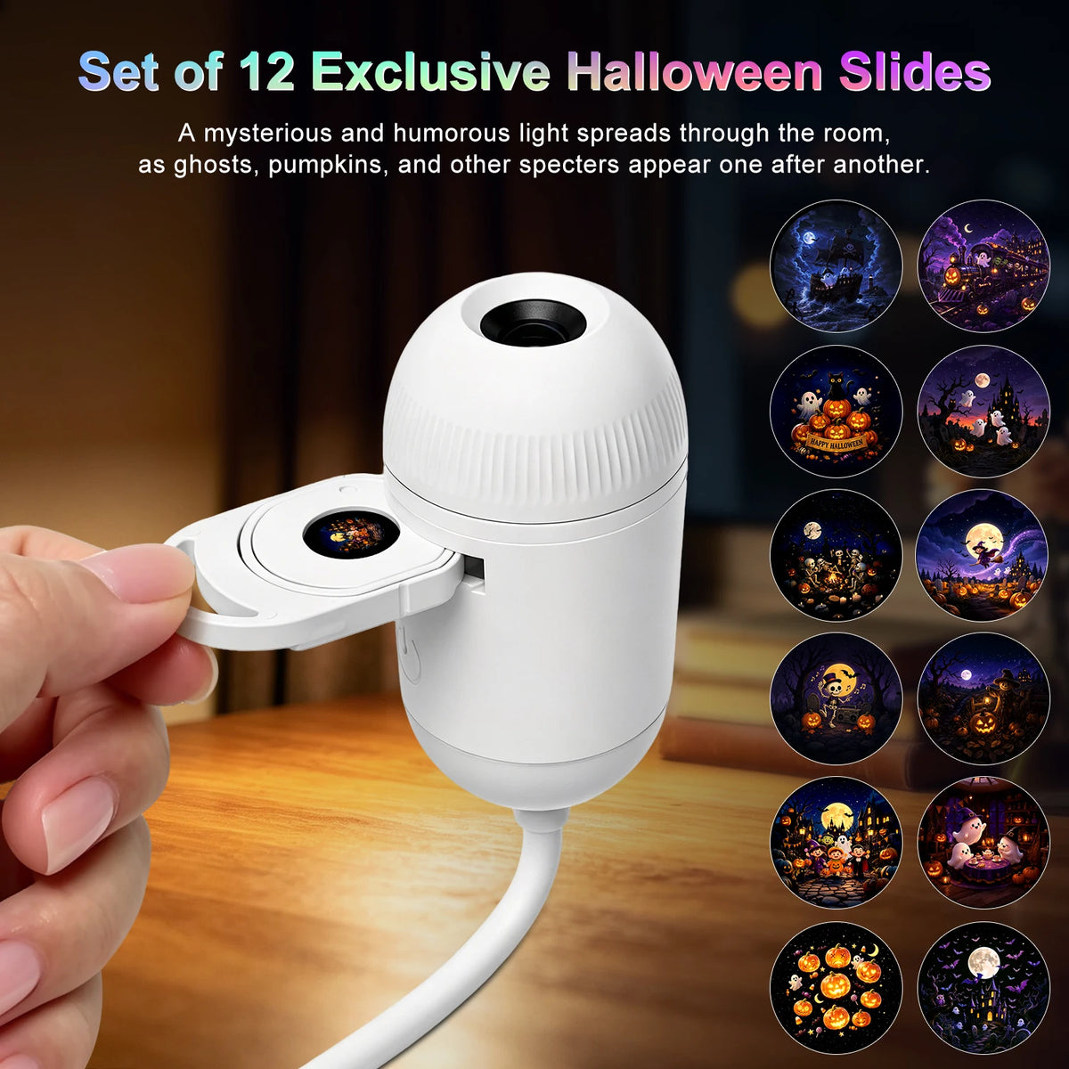 Halloween Projector Light | 12 Patterns USB Power | LED Night Lamp For Car Room