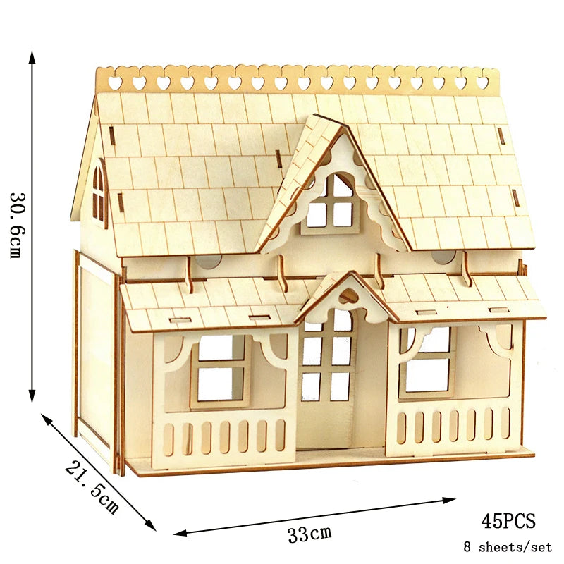 3D Wooden Doll House Puzzle | Villa DIY Kit | Educational Toy | Ages 6-12