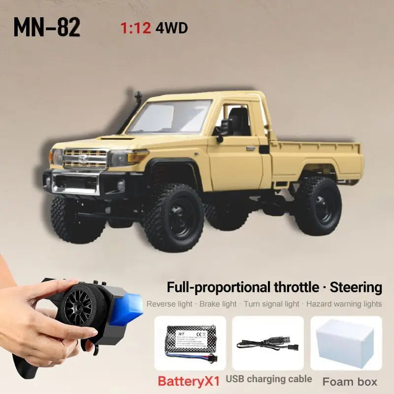 RC JJRC MN82 1:12 Scale 4x4 Remote Control Pickup Truck with LED Lights - Simulation Model for Kids & Hobbyists