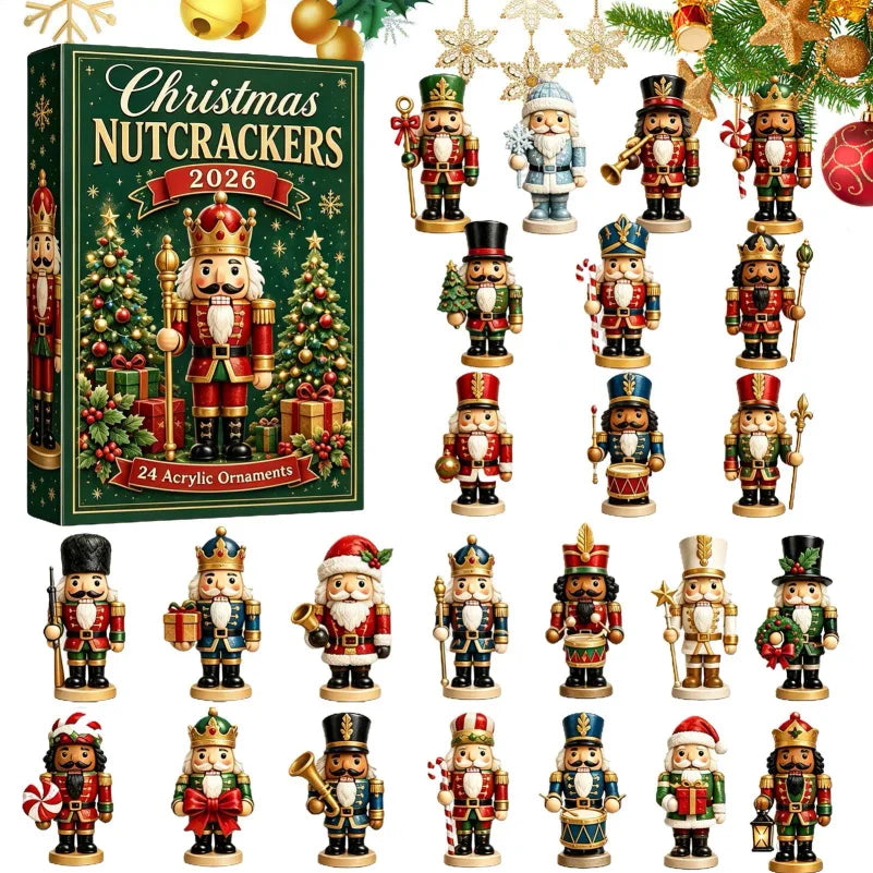 Advent Calendar | 24 Day Nutcracker Figures | 2D Flat Acrylic Ornaments | Christmas Countdown Decor