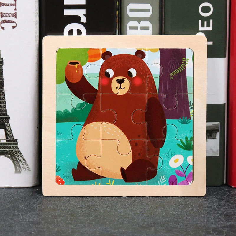 3D Wooden Puzzle | 11x11cm | Animal and Vehicle Cartoon Theme | Unisex