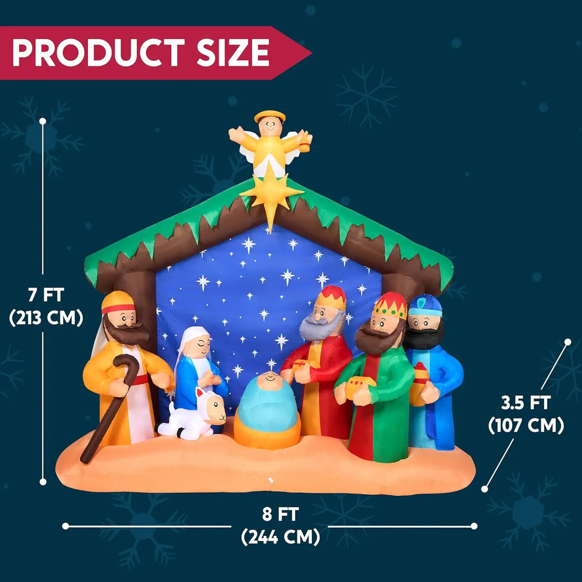 Christmas Nativity Inflatable | 8 Ft Length | Built In Led Lights | Yard Decor