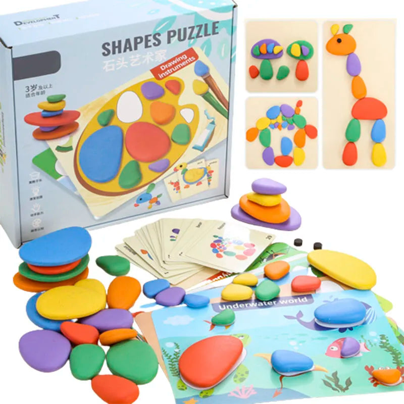 3D Rainbow Pebbles Montessori Puzzle Toy for Developing Children's Logical Thinking - ToylandEU