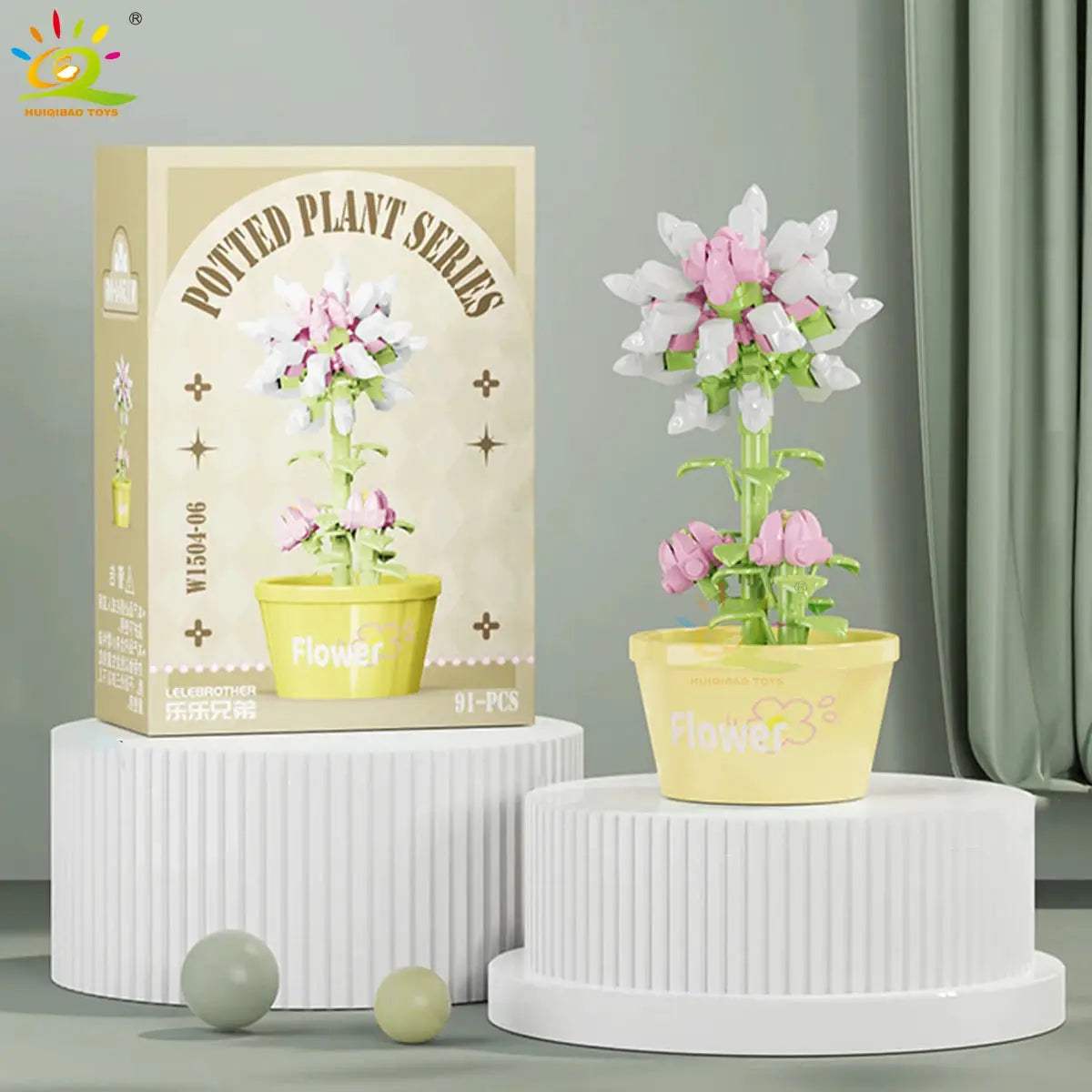 HUIQIBAO MOC Flower Succulent Potted Model Building Block DIY Eternal Bouquet Home Desk Plant Decor Brick Girl Gift Children Toy - ToylandEU