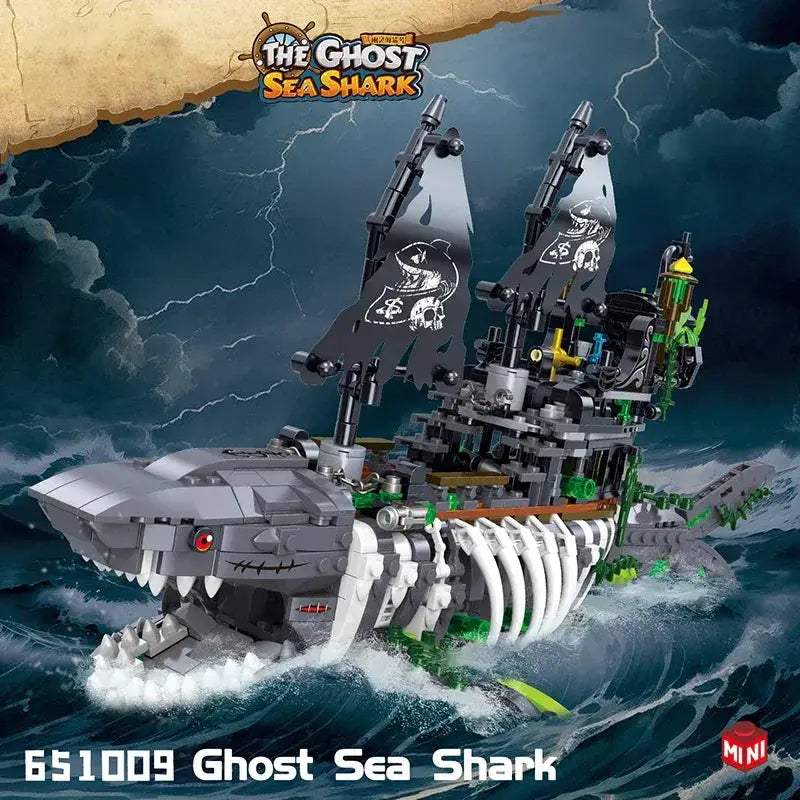 Shark Pirate Ship Building Blocks With Lights Educational Toy - ToylandEU