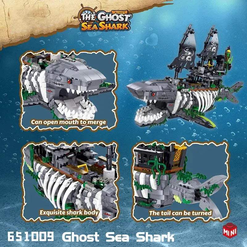 Shark Pirate Ship Building Blocks With Lights Educational Toy - ToylandEU