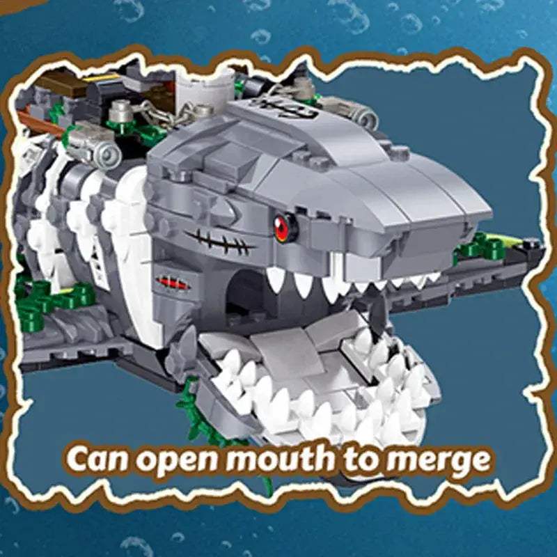 Shark Pirate Ship Building Blocks With Lights Educational Toy - ToylandEU