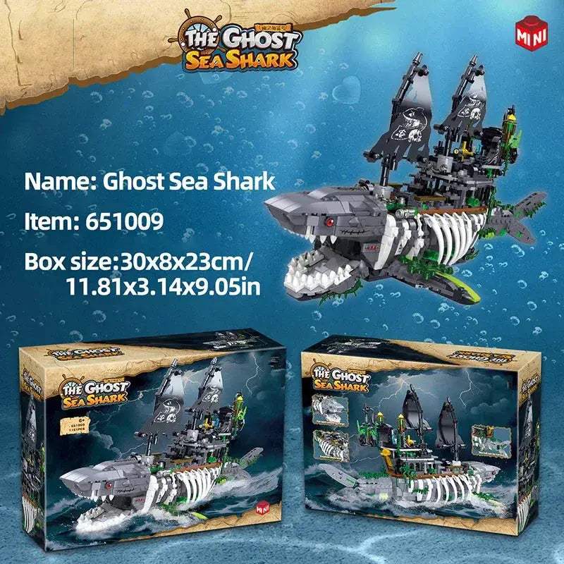 Shark Pirate Ship Building Blocks With Lights Educational Toy - ToylandEU