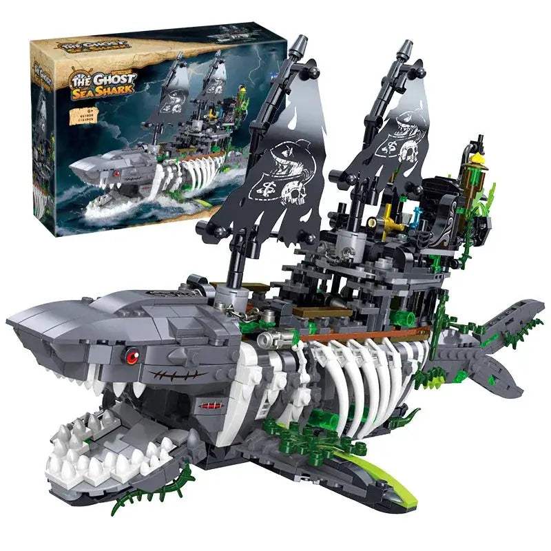 Shark Pirate Ship Building Blocks With Lights Educational Toy - ToylandEU