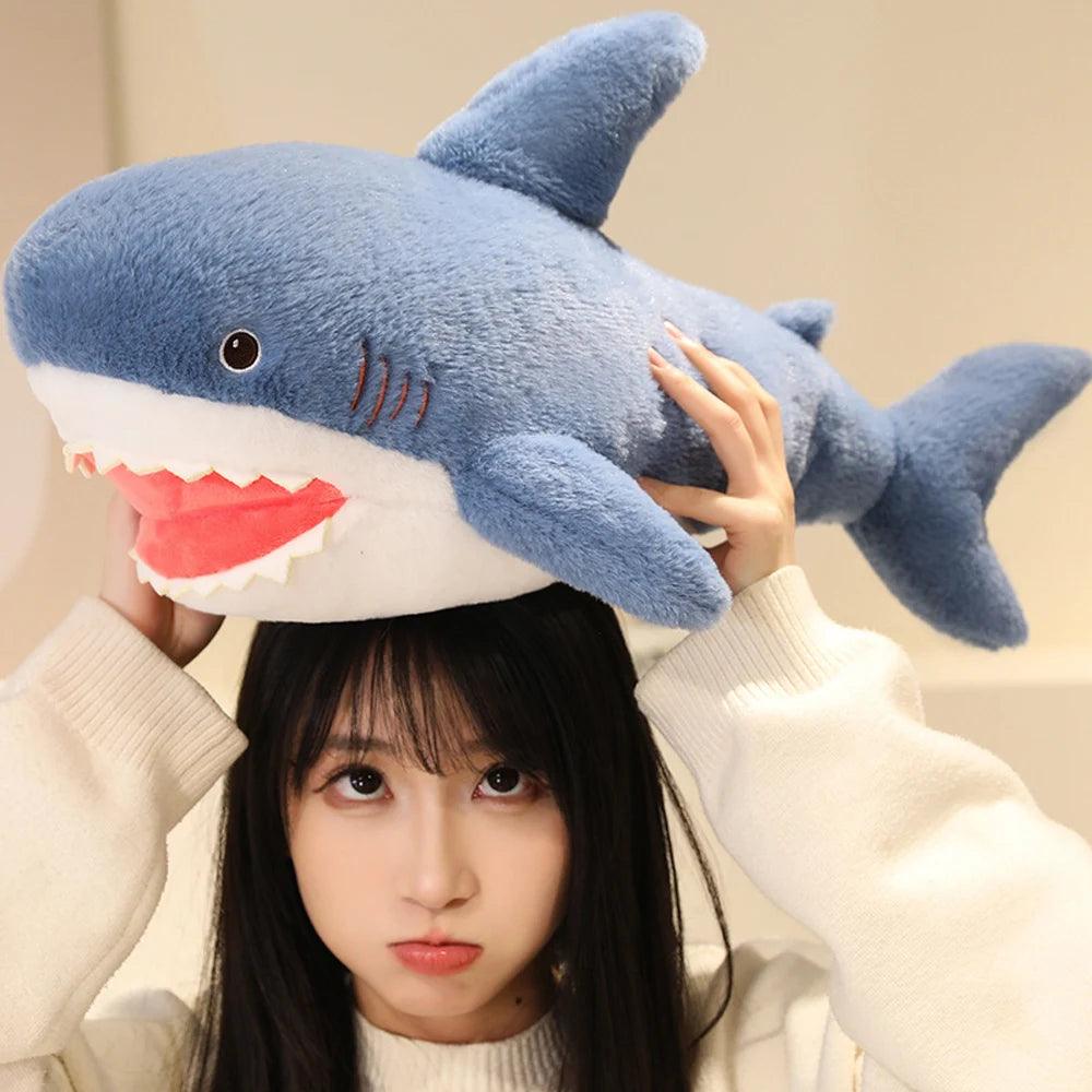  Shark Plush Toy Soft Fluffy Blue Kawaii Sea Creature 