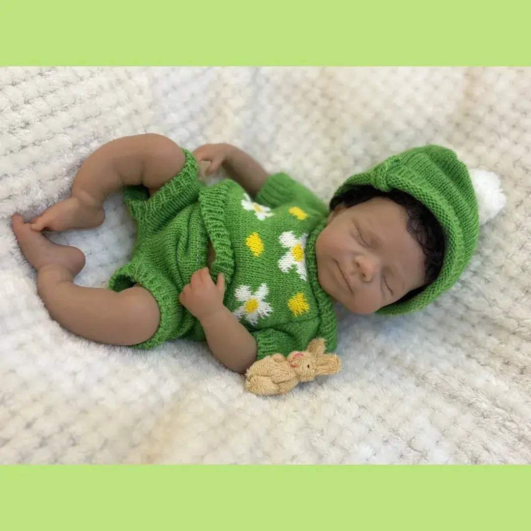 Silicone Reborn Baby Doll 33cm Dark Skin With Rooted Hair - ToylandEU