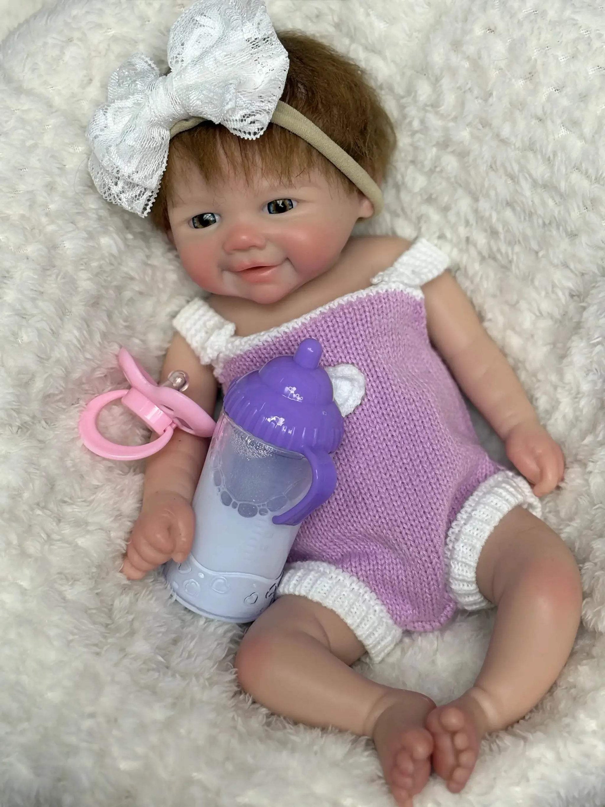 Silicone Reborn Baby Doll With Rooted Hair Open Mouth - ToylandEU