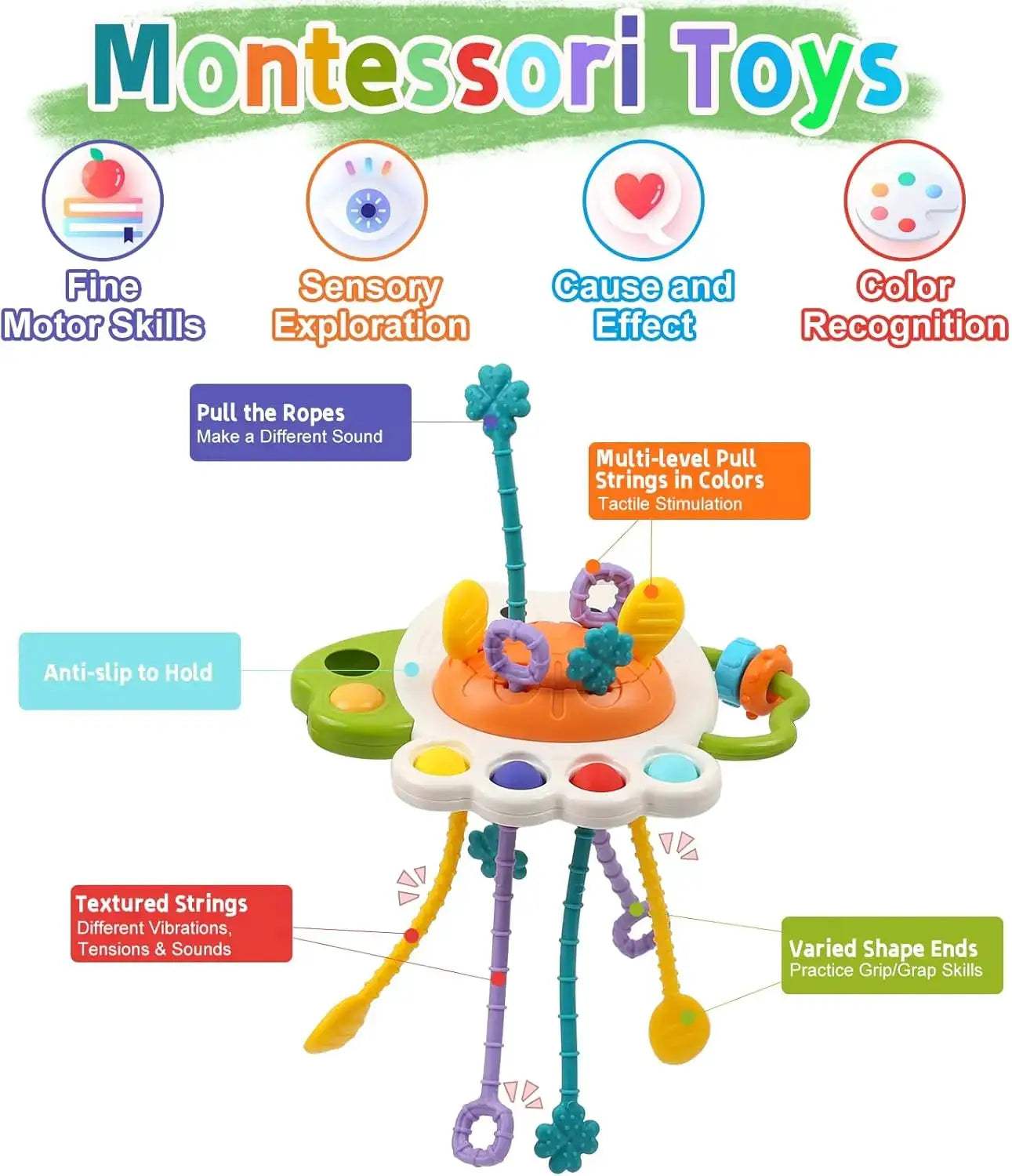 Silicone Teething Rattle Toy For Babies Montessori Sensory Educational Play - ToylandEU