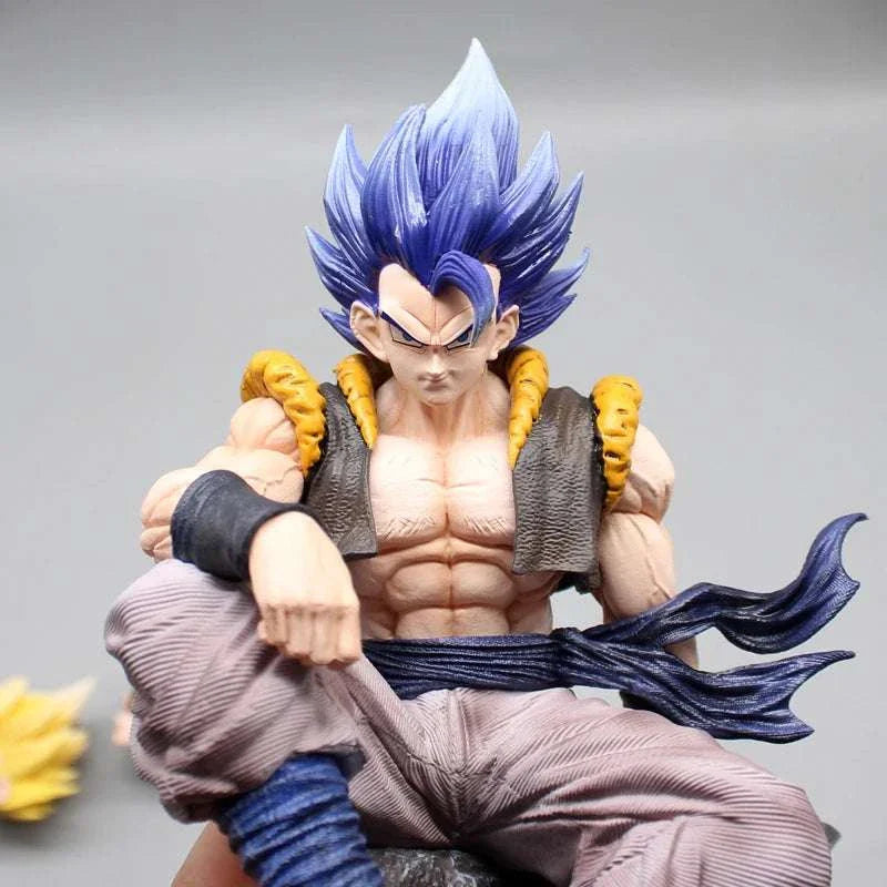  Sitting Gogeta Super Saiyan and Blue Anime Figure, 3 Swappable Heads Dragon Ball Z Figurines PVC 23 CM 