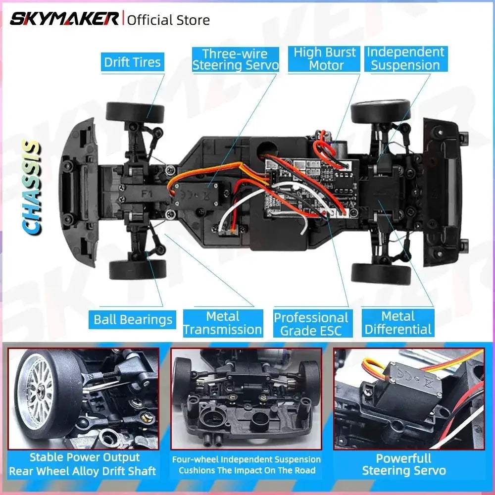 Skymaker RC Drift Car Gyro RWD Alloy Body Shell Stabilized - ToylandEU