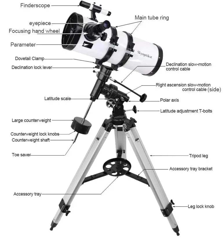 Skyoptikst 150EQ Newtonian Reflector Telescope With Aluminum Tripod - ToylandEU