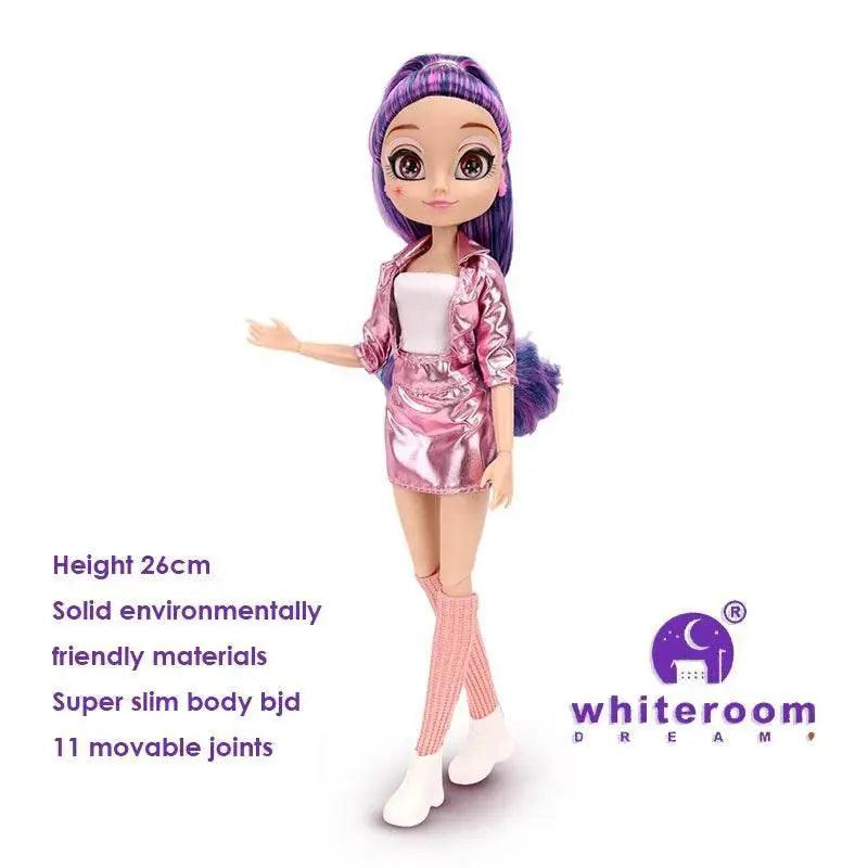  Slim 26cm Bjd Doll Purple Hair Big Eyes Fashion Gift -  ToylandEU™