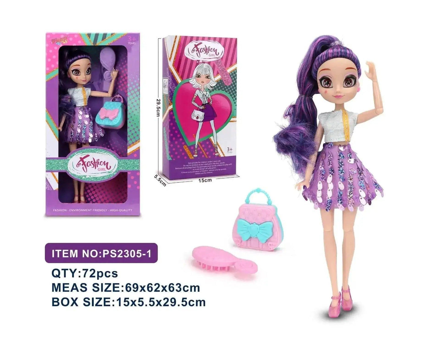  Slim 26cm Bjd Doll Purple Hair Big Eyes Fashion Gift -  ToylandEU™