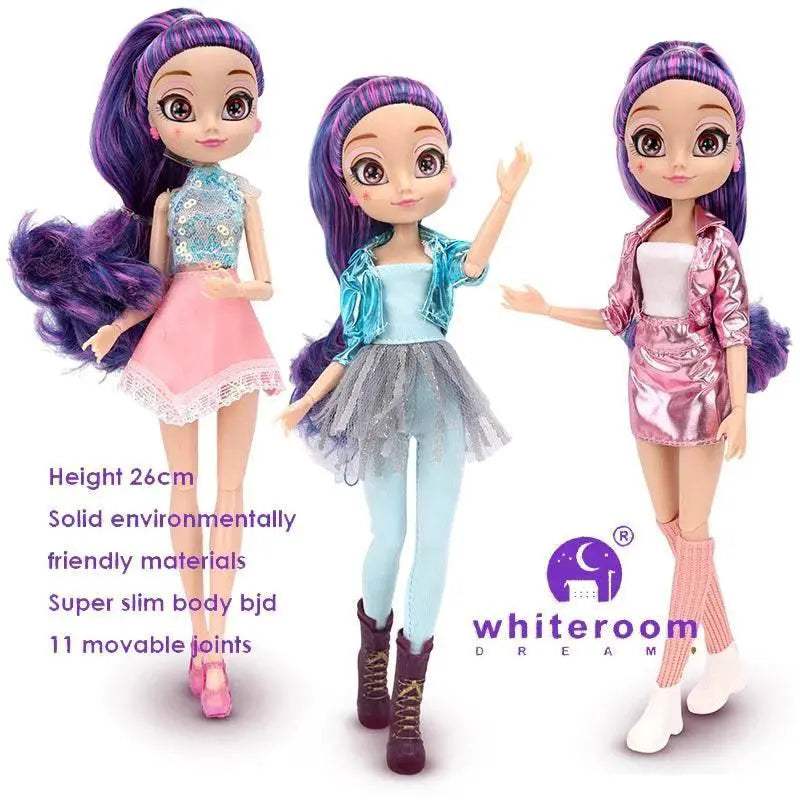  Slim 26cm Bjd Doll Purple Hair Big Eyes Fashion Gift -  ToylandEU™