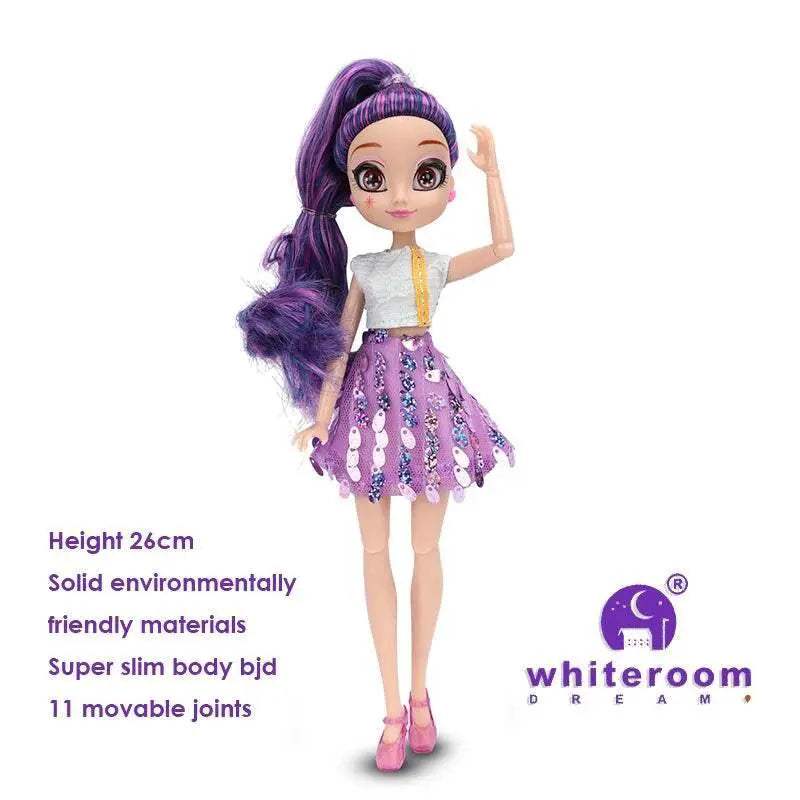  Slim 26cm Bjd Doll Purple Hair Big Eyes Fashion Gift -  ToylandEU™