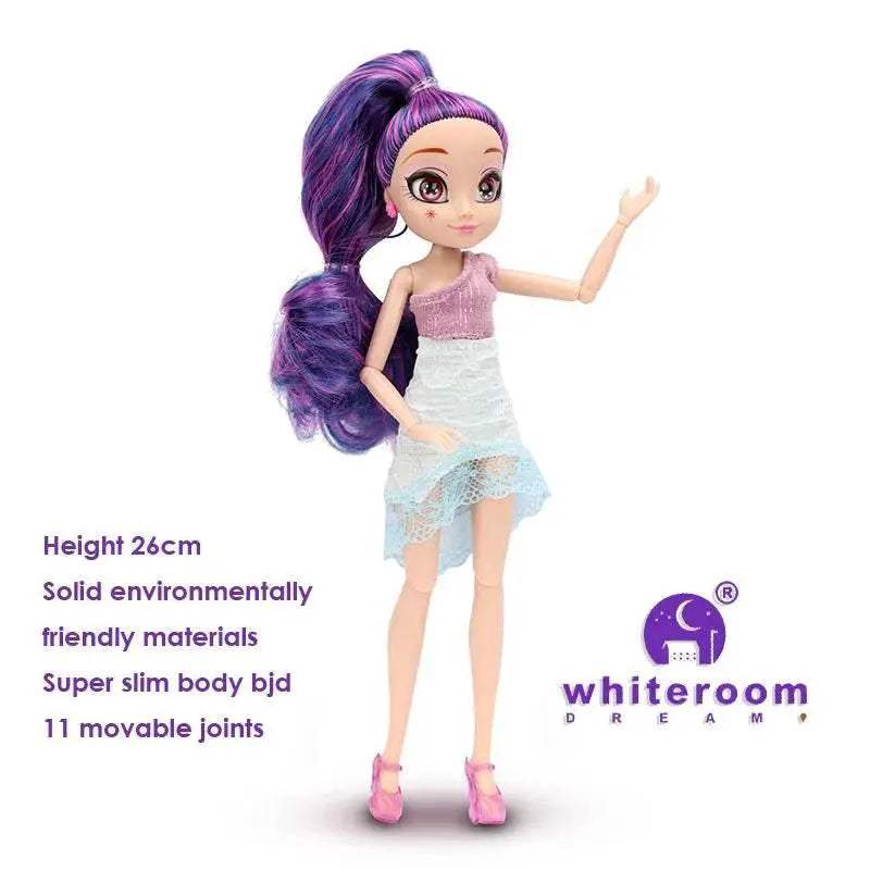  Slim 26cm Bjd Doll Purple Hair Big Eyes Fashion Gift -  ToylandEU™