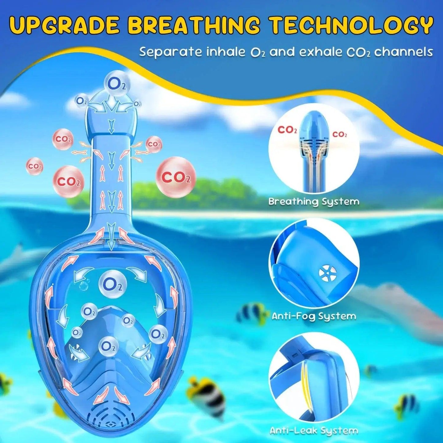  Kids Full Face Snorkel Mask Anti Fog Wide Viewing Comfort -  ToylandEU™