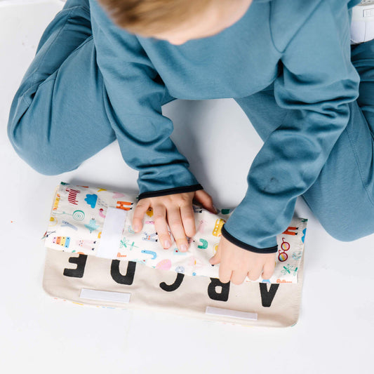Wooden Alphabet Playmat | 26 Letter Tiles | Picture Discs | Kids Learning Toy