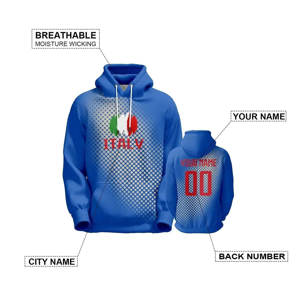  Personalized 3D Italy Soccer Hoodie with Custom Name & Number - Unisex Pullover for Football Fans -  ToylandEU™