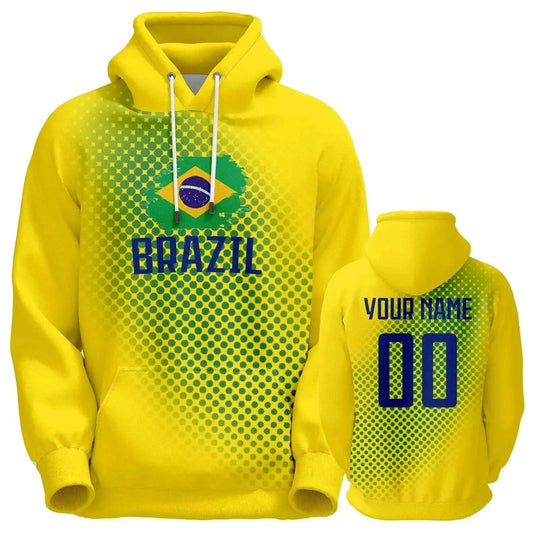  Personalized Brazil Soccer Hoodie with National Flag - Custom Name & Number Pullover Sweatshirt for Fans of All Ages -  ToylandEU™