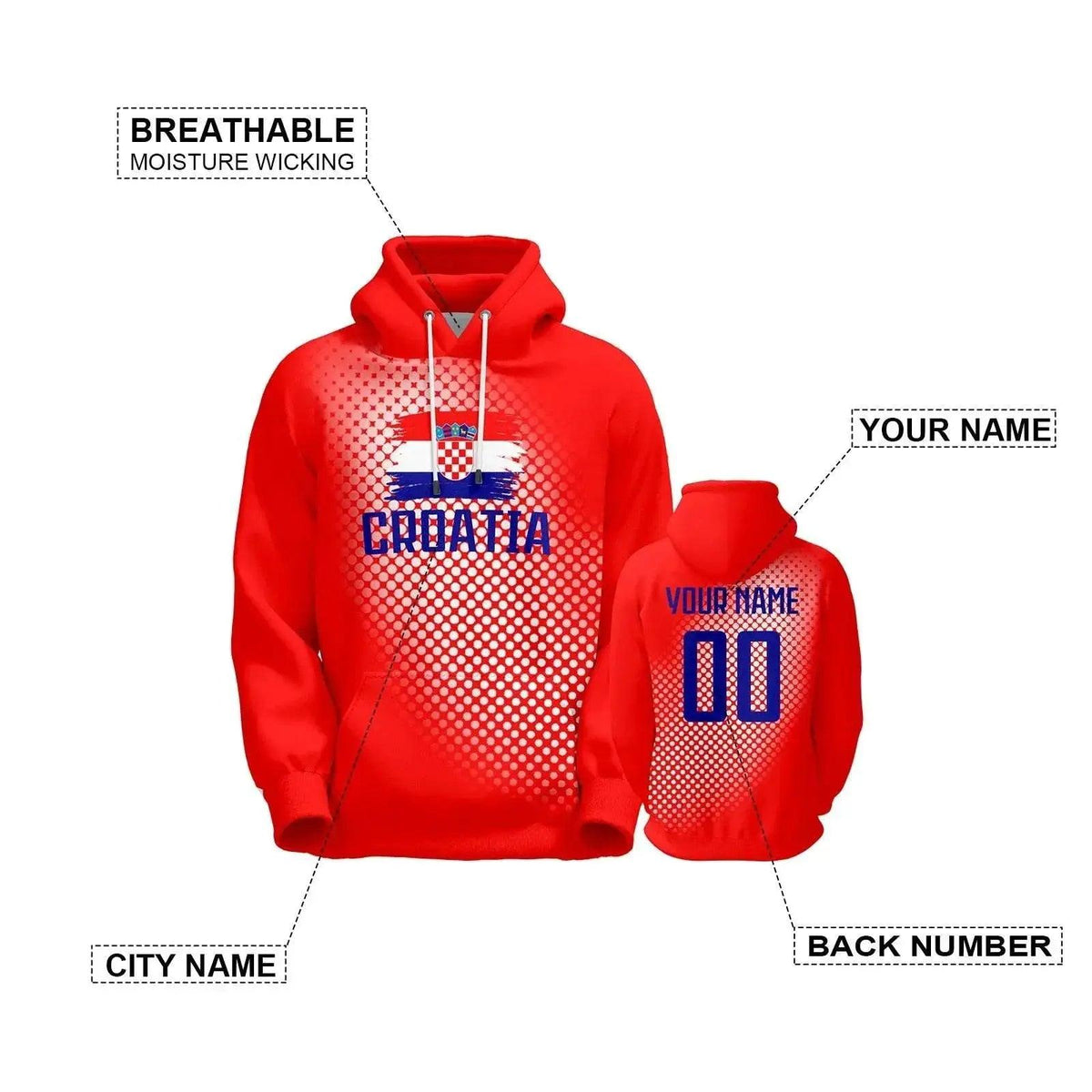  Personalized Croatia Soccer Hoodies for All Ages - Custom Name & Number Football Sweatshirt for Fans (S-5XL) -  ToylandEU™