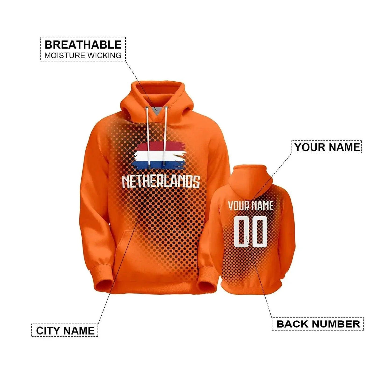  Personalized Netherlands Soccer Hoodie for Fans - Custom Name & Number Pullover Sweatshirt for Men, Women, and Youth -  ToylandEU™