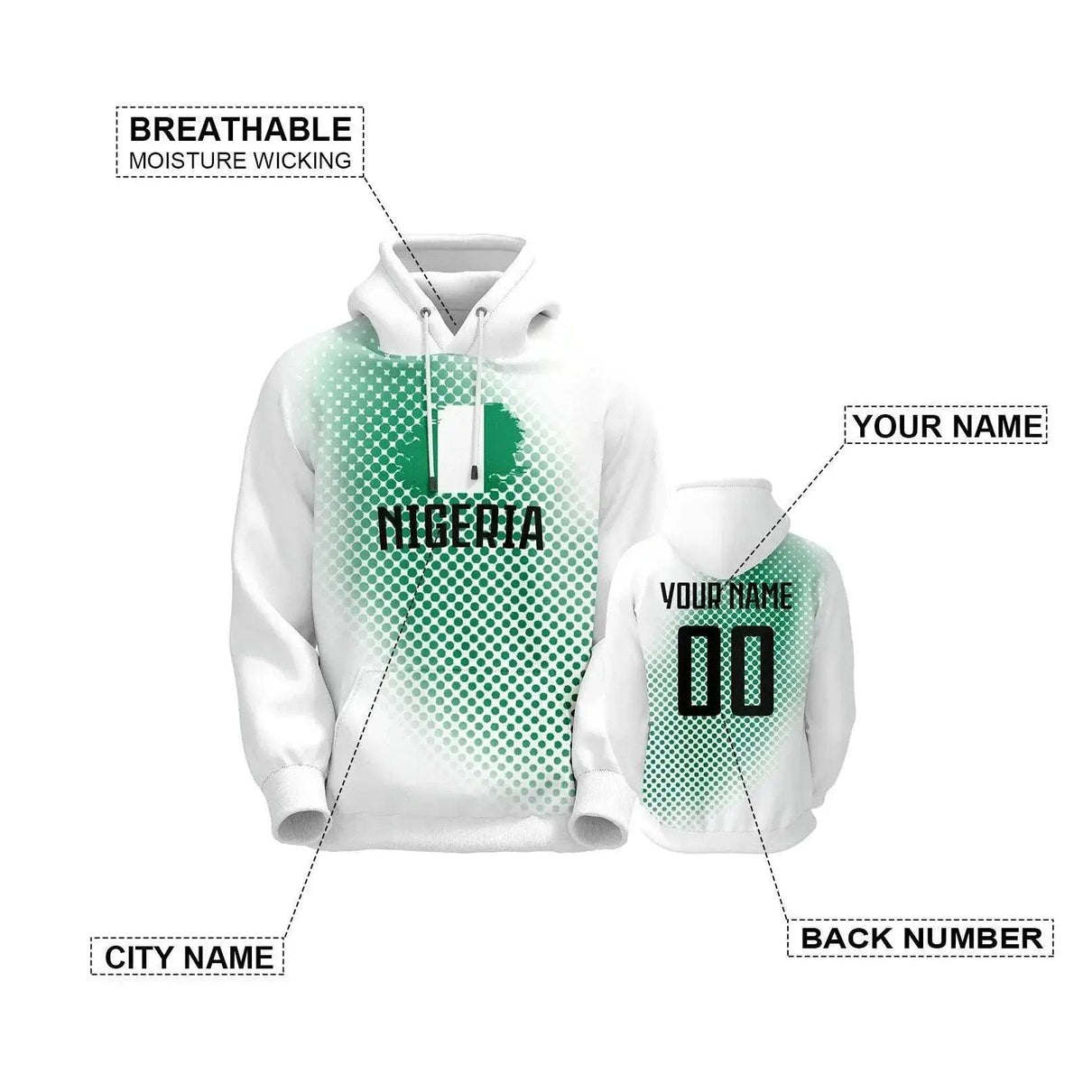  Personalized Nigeria Soccer Hoodie with Custom Name and Number - Unisex Pullover for Football Fans, S-5XL -  ToylandEU™