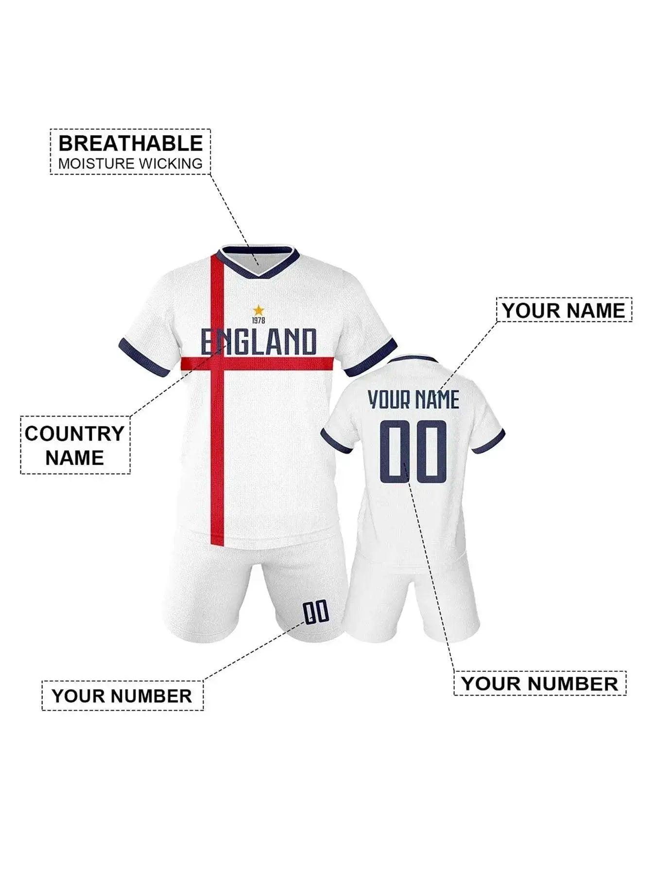  Personalized Kids England Soccer Jersey - Custom Name & Number Sports Training Uniform -  ToylandEU™