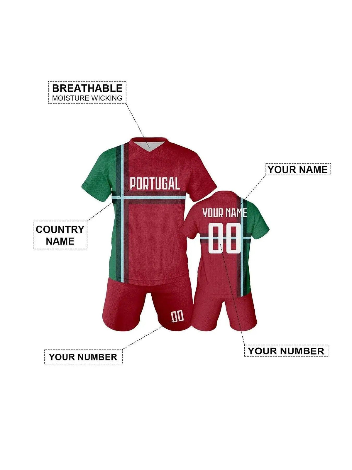  Customizable Portugal Youth Soccer Jersey - Personalized Name & Number Football Uniform for Kids Aged 3-14 Years -  ToylandEU™