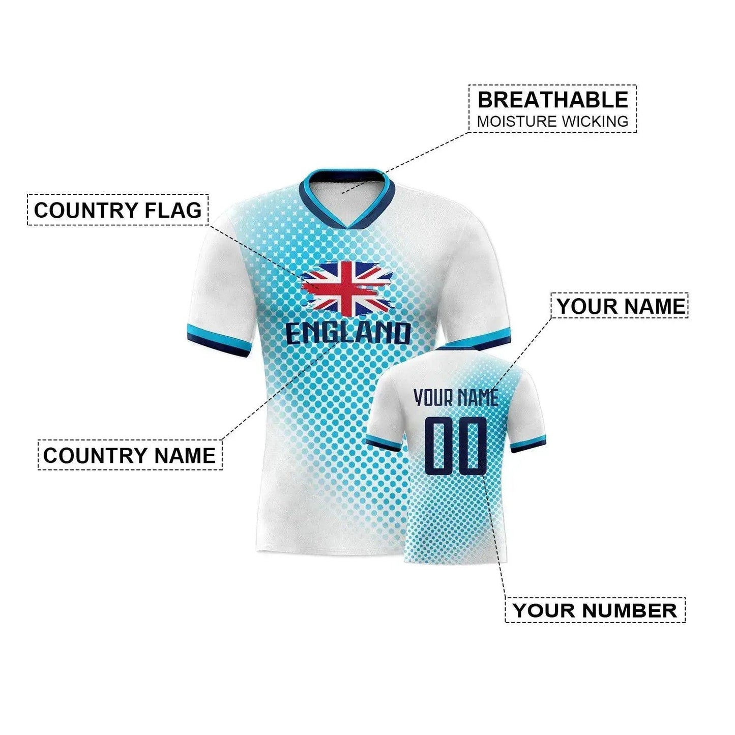  England Soccer Jersey Unisex Quick Dry Knit Football Shirt With Personalized Name And Number -  ToylandEU™