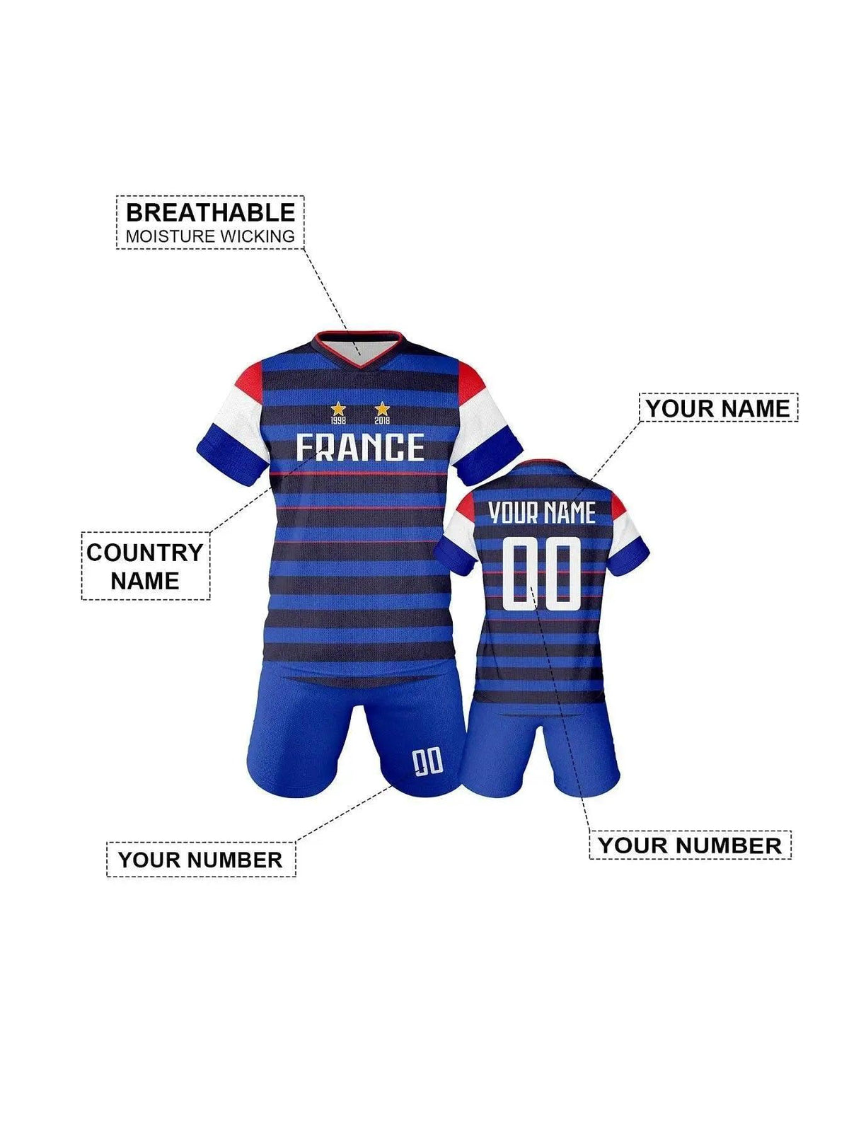 Customizable Kids Soccer Jersey and Shorts Set - France Football Training Outfit with Personalized Name and Number -  ToylandEU™
