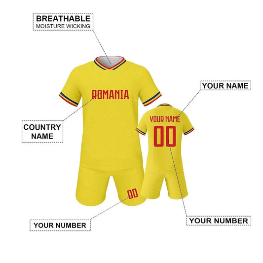  Personalized Romania Youth Soccer Jersey Kit - Custom Name & Number Football Uniform for Kids -  ToylandEU™
