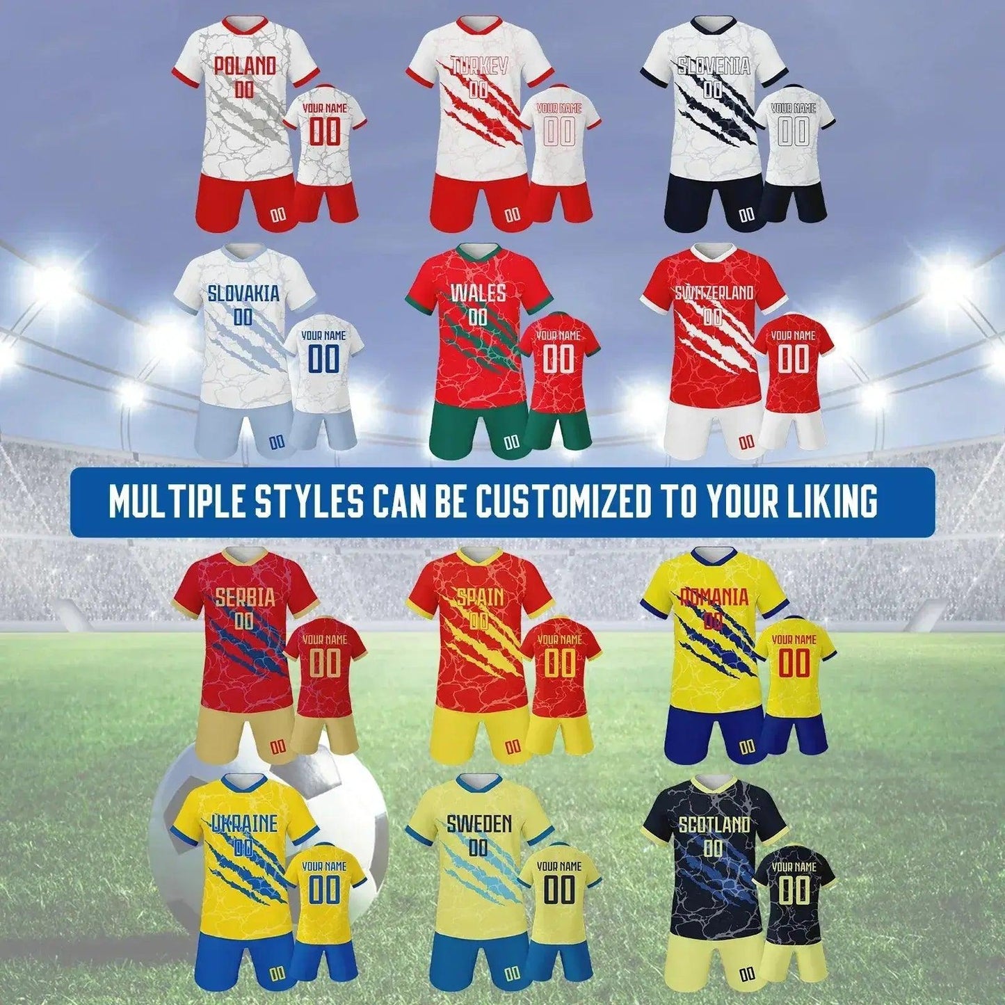  Custom Spain Soccer Jersey Set With Name And Number For Youth Ages 3 Through 14 Includes Jersey And Shorts Knit Fabric -  ToylandEU™