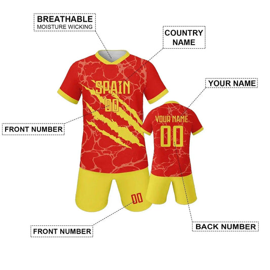  Custom Spain Soccer Jersey Set With Name And Number For Youth Ages 3 Through 14 Includes Jersey And Shorts Knit Fabric -  ToylandEU™