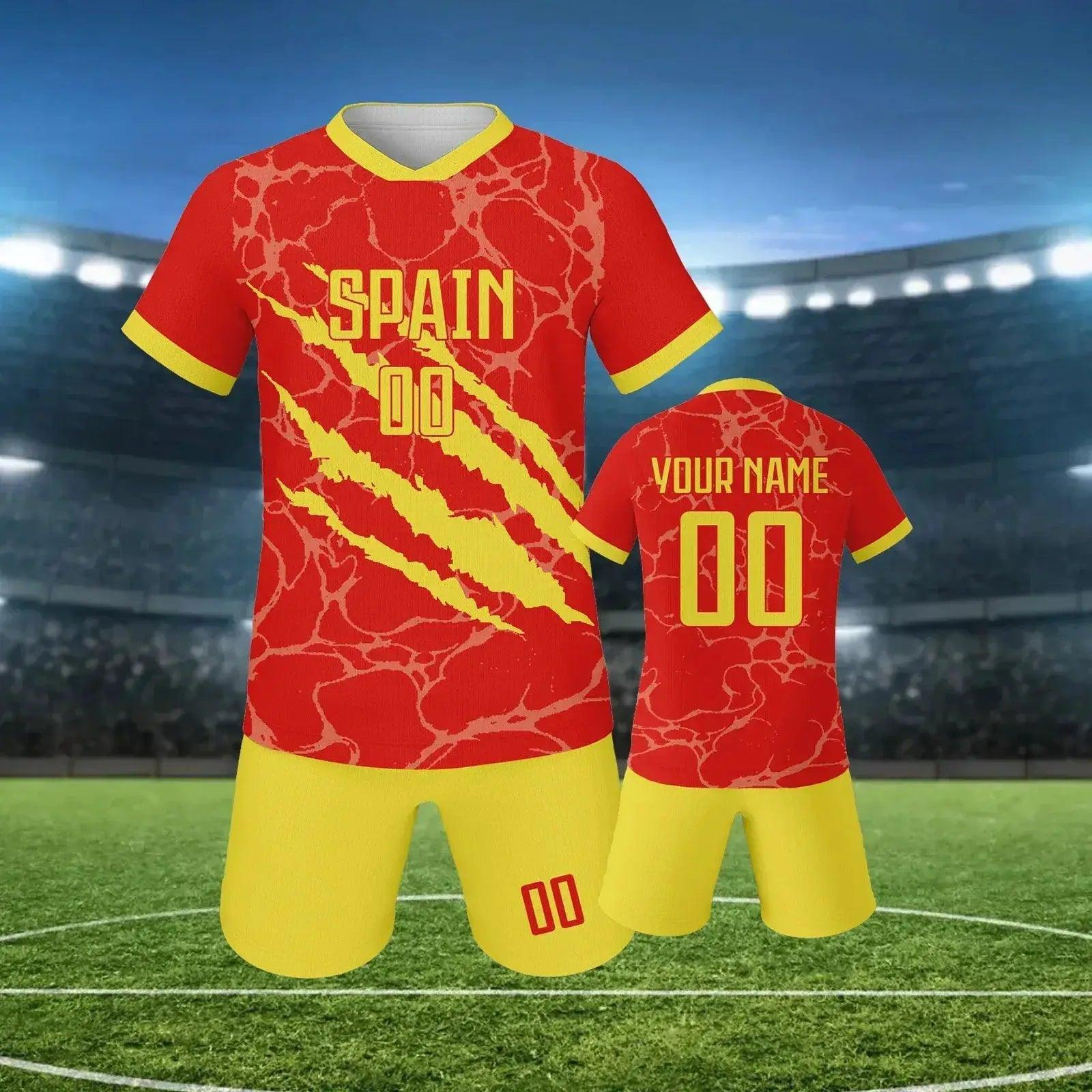  Custom Spain Soccer Jersey Set With Name And Number For Youth Ages 3 Through 14 Includes Jersey And Shorts Knit Fabric -  ToylandEU™