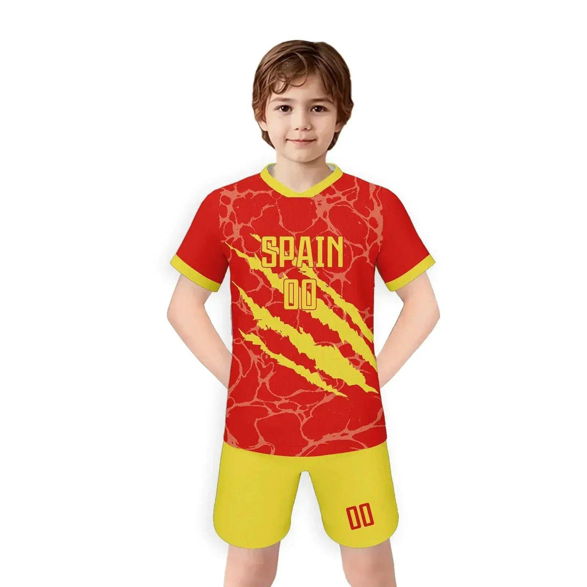  Custom Spain Soccer Jersey Set With Name And Number For Youth Ages 3 Through 14 Includes Jersey And Shorts Knit Fabric -  ToylandEU™